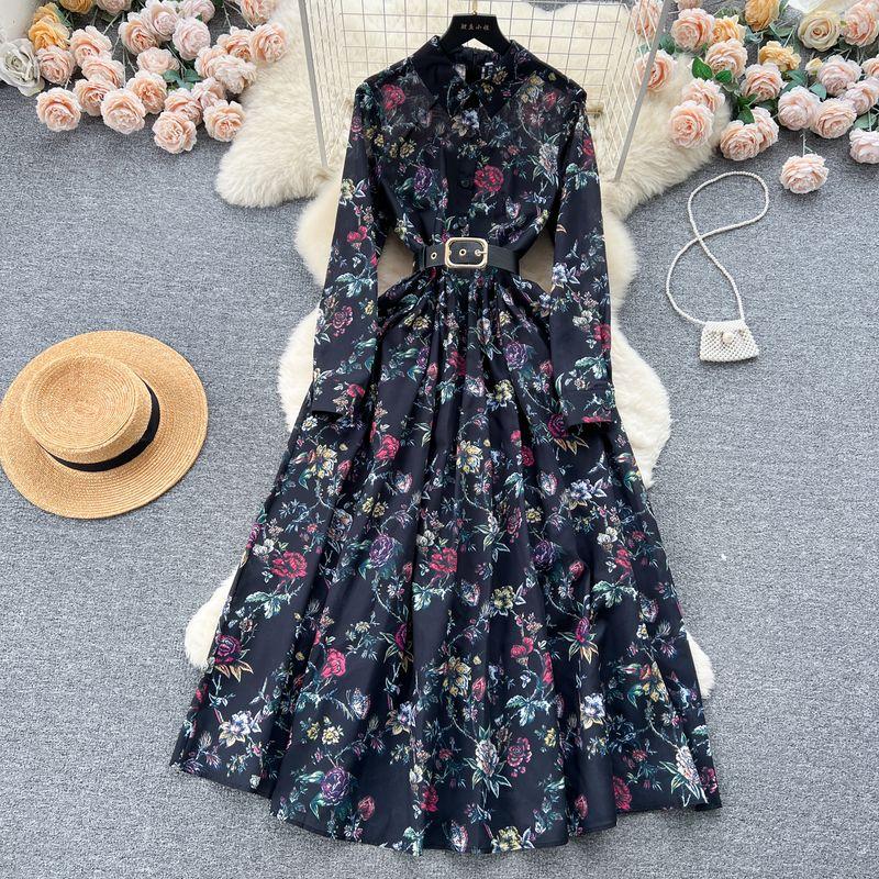 Mild Luxury Retro Atmosphere Temperament Printed Dress