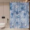 1pc blue floral shower curtain, polyester fabric, machine washable, with hooks, suitable for bathroom decoration
