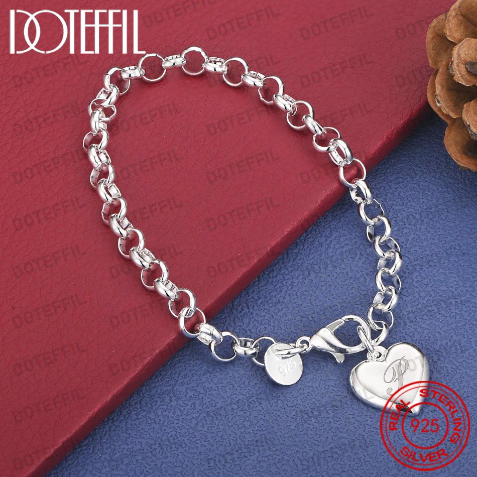 Xiaomi Exquisite 925 Sterling Silver Heart-Shaped 26-Letter Chain Bracelet for Women, Fashionable Wedding Gift, Party Jewelry