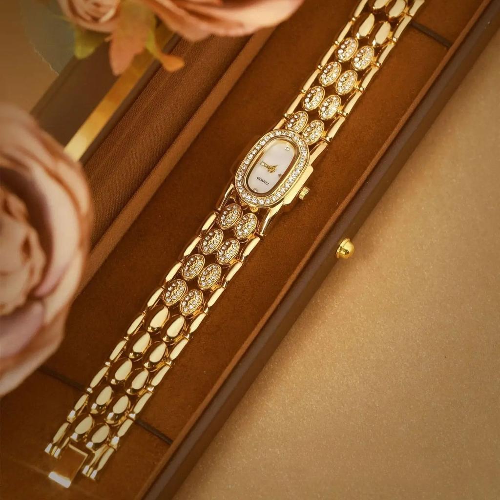 Bracelet Stainless Steel Quartz Vintage Watch Rhinestone Wristwatch for Women Gifts