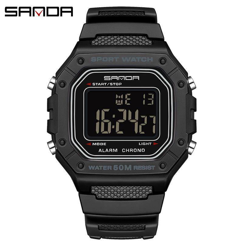 Sanda Korean-Style Waterproof Teen Electronic Watch with Alarm - Unisex Square Design for Students