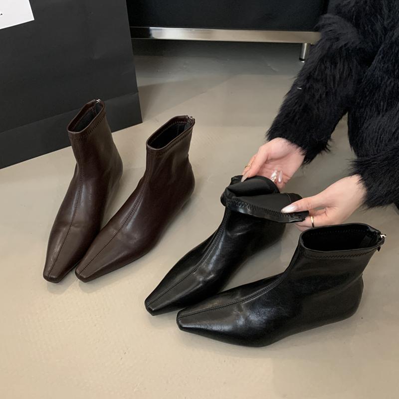 Ankle Boots for Women Flats Pointed Toe Leather Shoes  Winter Fashion Boots New Walking Leather Designer Chelsea Mujer Botas