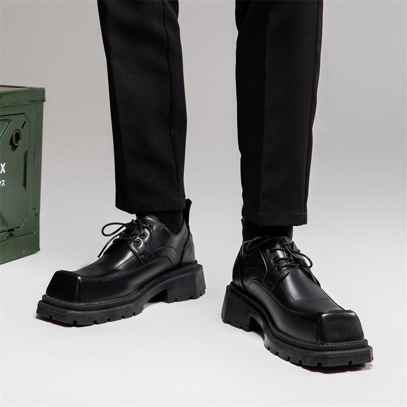 New Square Head Derby Shoes Men's Business Casual Retro Original Niche Design Thick Sole Heightening Ins Small Leather Shoes