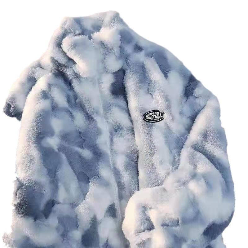 Women's Tie-Dye Double-Sided Fleece Jacket: Lazy Style, Loose Fit, Zipper, Stand-Up Collar, Autumn/Winter Fashion