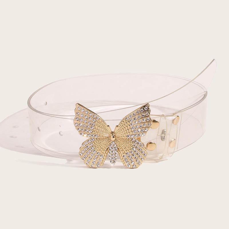 Butterfly Diamond Flat Panel Women's Sweet and Versatile PU Belt PVC Sweet Belt