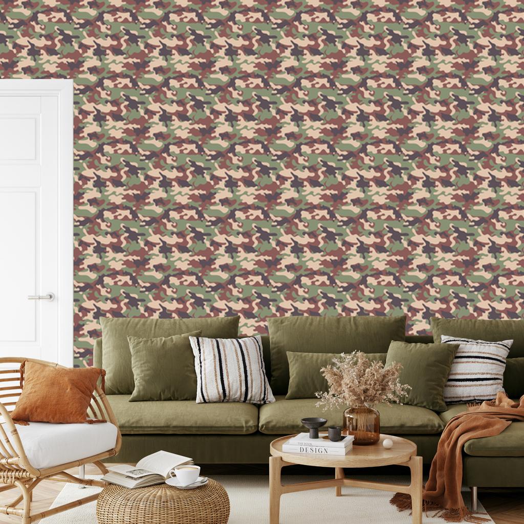 Beige and brown military camouflage wallpaper for living room and bedroom 50x1000