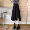 Black A-Line High Waist Plus Size Mid-Length Skirt for Women - Spring/Autumn Casual Irregular Umbrella Design