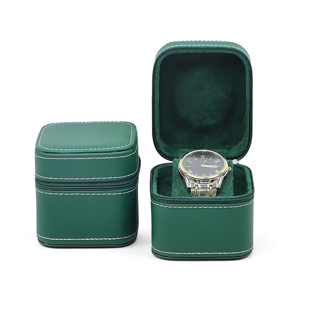PU Leather Watch Box with Removable Cushion Watch Organizer Zipper Closure Watch Packaging Box