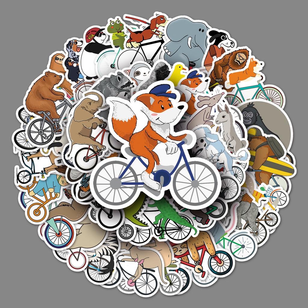 50 Pictures of Animal Bicycle Doodle Personality Cartoon Children's DIY Mobile Phone Case Suitcase Stickers Waterproof