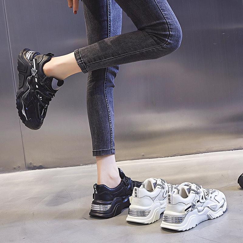 Daddy Shoes Women's Spring 2025 New Shoes Women's Platform Heightening Casual Women's Shoes Running Versatile Leather Sneakers