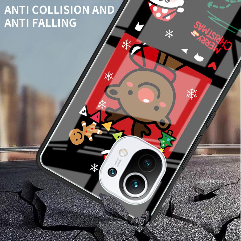 Glass Case For Xiaomi Poco X3 NFC 11 Lite 11T F3 M3 For Redmi Note 11 10 9 8 Pro 10S 9S 9A 9C Phone Cover Snowman Christmas Cute