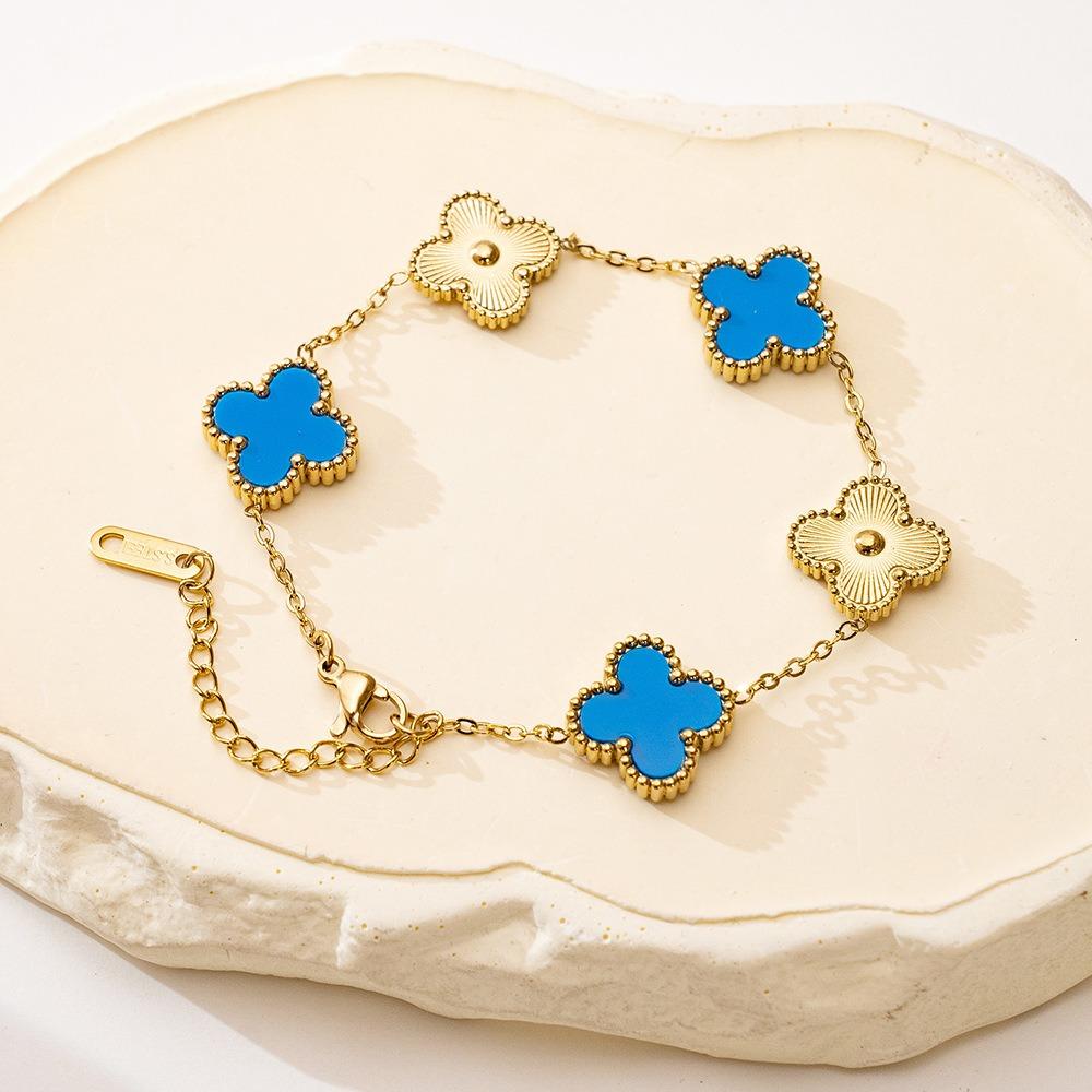 Fashion Lucky Four-Leaf Clover Bracelet Double-Sided Mother-of-Pearl Laser Flower 18K Versatile Women's Bracelet