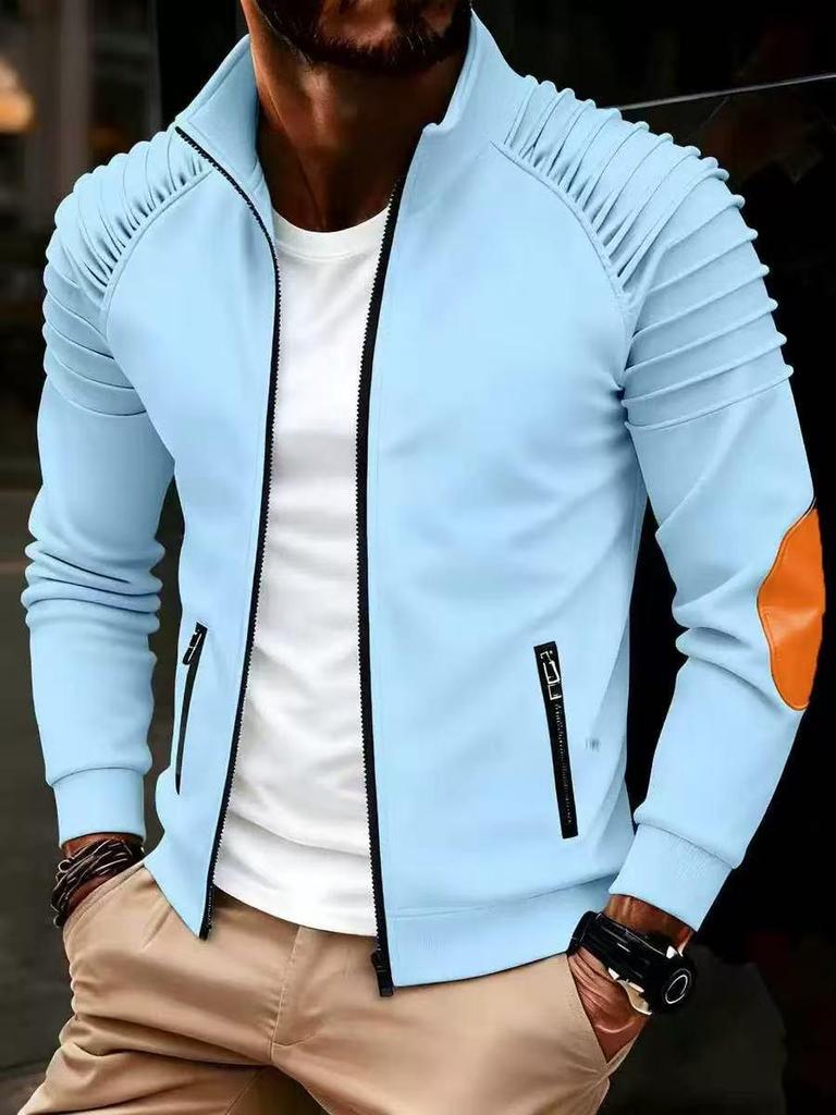 European Men's Stand-up Collar Zipper Jacket with Arm Pleats - High-Quality Casual Spring/Autumn Coat