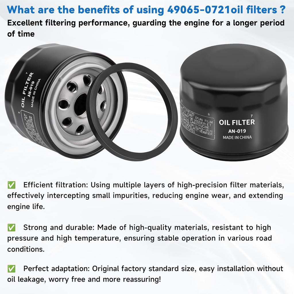 2PCS Oil Filter 49065-0721 49065-7007 Compatible with Kawasaki FR600V FR651V FR691V FR730VFS600V FS651V FS691V FS730V FX481V FX600V FX651V FX691V