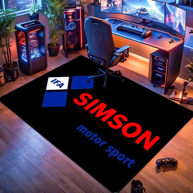 Simson Motor Sport Logo Print Area Rug Motorcycle Fan Non‑Slip Rectangular Floor Mat Black Home Decor For Gaming Room Bedroom