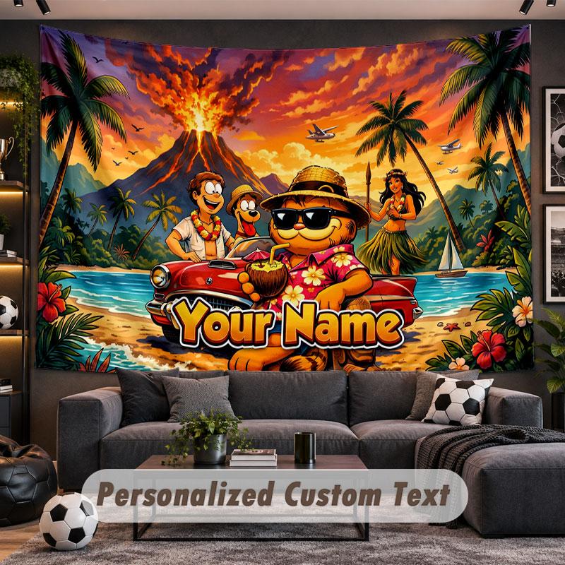 Wall Hanging Tapestry Custom NameGarfield Pattern Personalized Printed Fabric Wall Decor