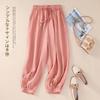 Summer new literary loose solid color cotton and linen elastic waist Harlan pants nine-point pants women's casual pants