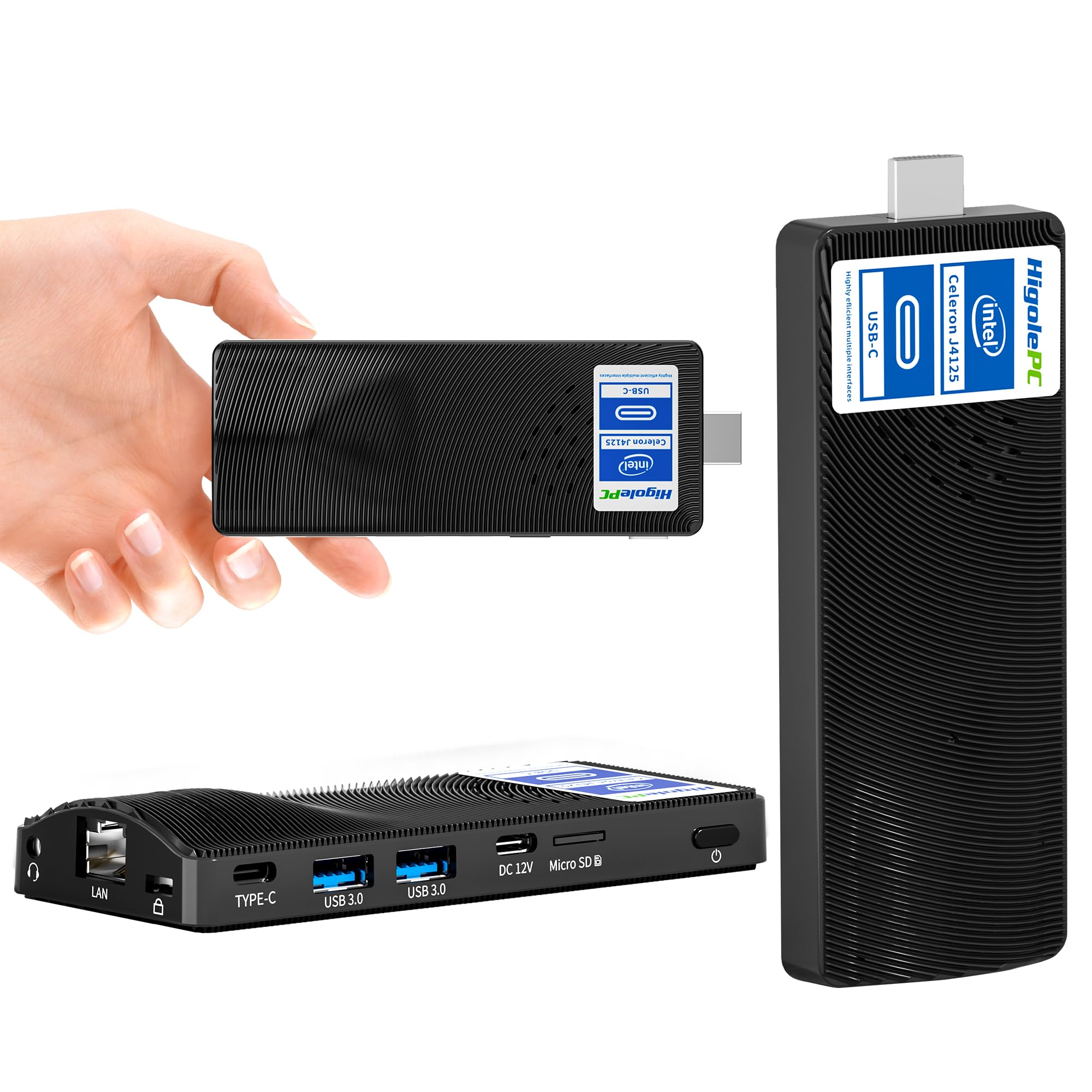 

HigolePC Stick PC Stick Комп’ютер Intel Celeron J4125 8 ГБ 128 ГБ Windows 11 Pro Настільний комп’ютер Повнофункціональний 5 Провідна локальна мережа 4K Вихід Сумісний міні чорний