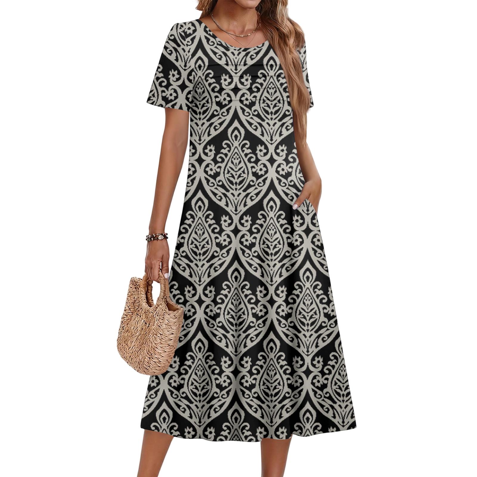 

Ladies Floral Printed Casual And Fashionable Short Sleeved Round Neck Dress S