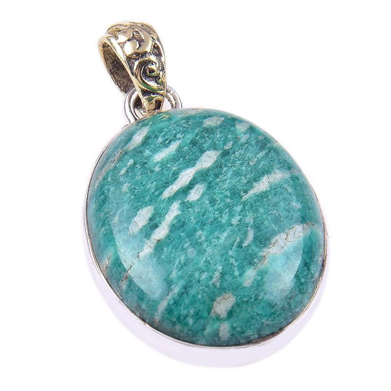Natürlicher Amazonit Edelstein Handgefertigt 925 Massiv Sterling Silber Anhänger 1.50" a1j82