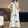 Women's Silk Satin Spring and Summer Floral Halter Dress Show Temperament Elegant Loose National Style Slimming Dress