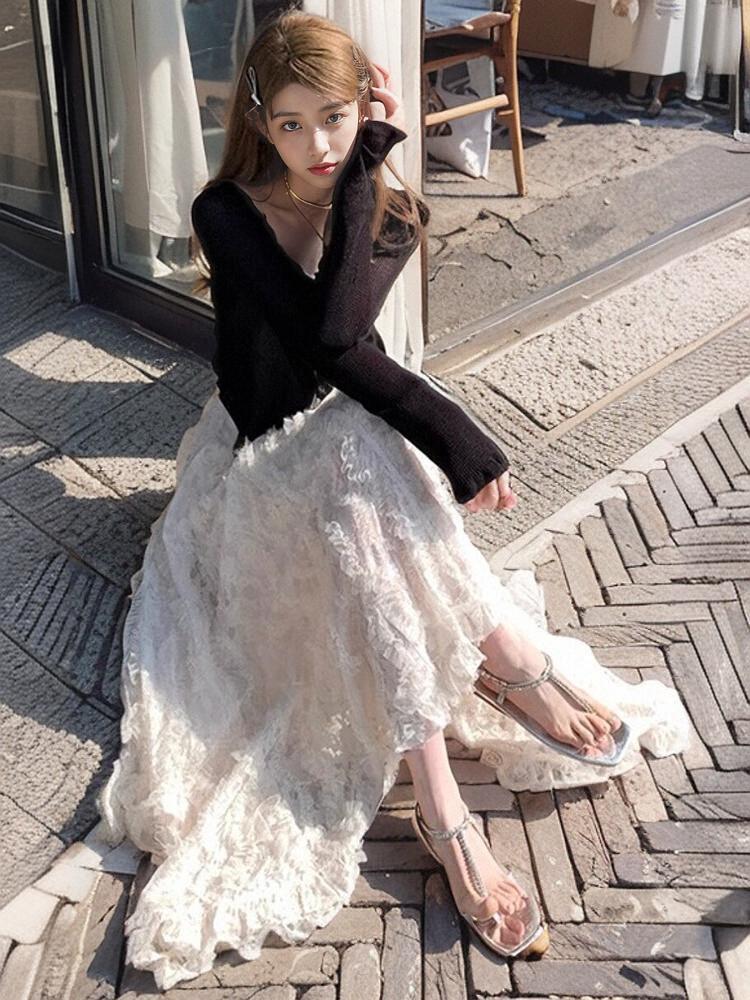 2024 Καλοκαίρι Κομψό Φόρεμα με Λεπτομέρεια από Φτερά & Αλυσίδα με Διαμάντια - Γυναικείο Στενό στη Μέση Μακρύ Φόρεμα