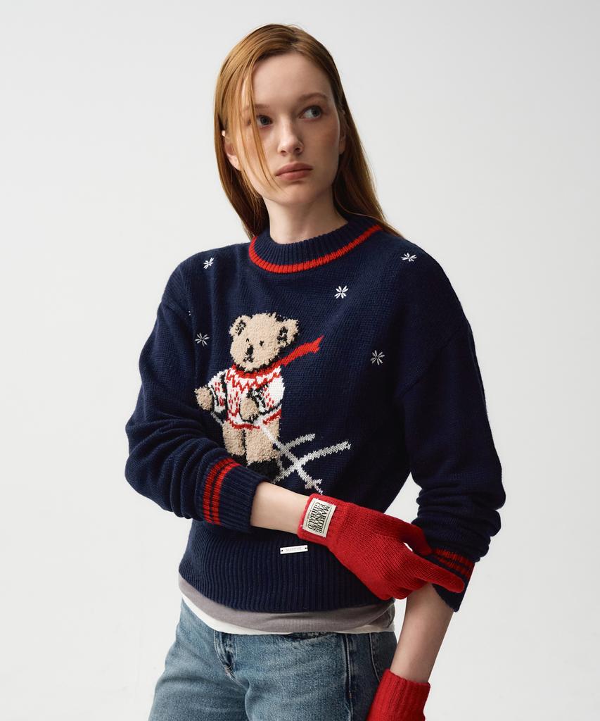 Malittepeulangsowajeobeo W Ski Bear Crop Sweater Navy