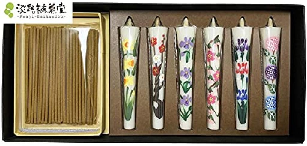 Awaji Baikondou 3 Flower Candle Incense 25g Pure Sweet Tea Fragrance and 6 Candles Perfect for Memorial First and Third and New Bon Perfect As a No.