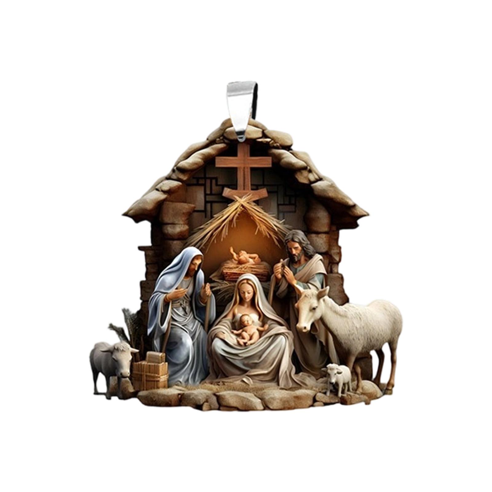 

2d Flat Acrylic Hanging Ornament Religious Nativity Scene Decor Pendant Christmas Car Rearview Mirror Accessory