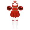 Girls Cheer Costume Sleeveless Crisscross Back Letter Print Patchwork Dress Pom Poms Striped Socks Set