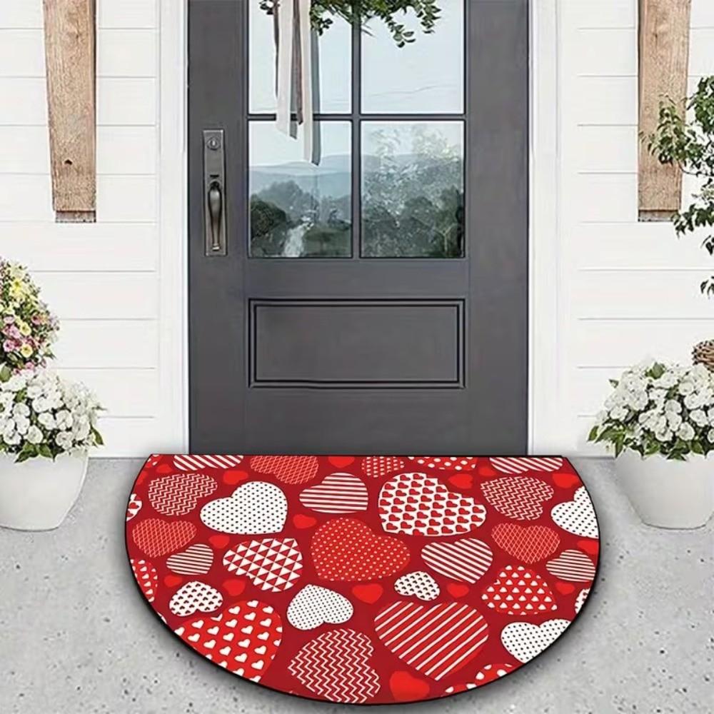 Soft Valentine Day Floor Mat Weaving Texture Rose Door Mat Romantic Heart Anti Slip Mat  Entryway
