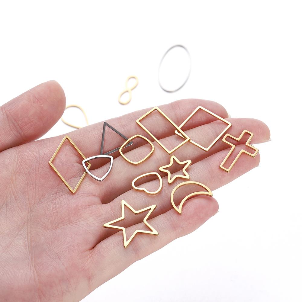 10pcs Stainless Steel Geometric Star Cross Round Frame Earrings Charms Connectors for Necklaces Earrings Jewelry Making Supplies