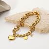Yori Edelstahl Grobes Kubanisches Gliederketten Armband Armreifen Mit Süßem Zirkonia Herz Anhänger 18 Karat Vergoldet OT Verschluss Modeschmuck