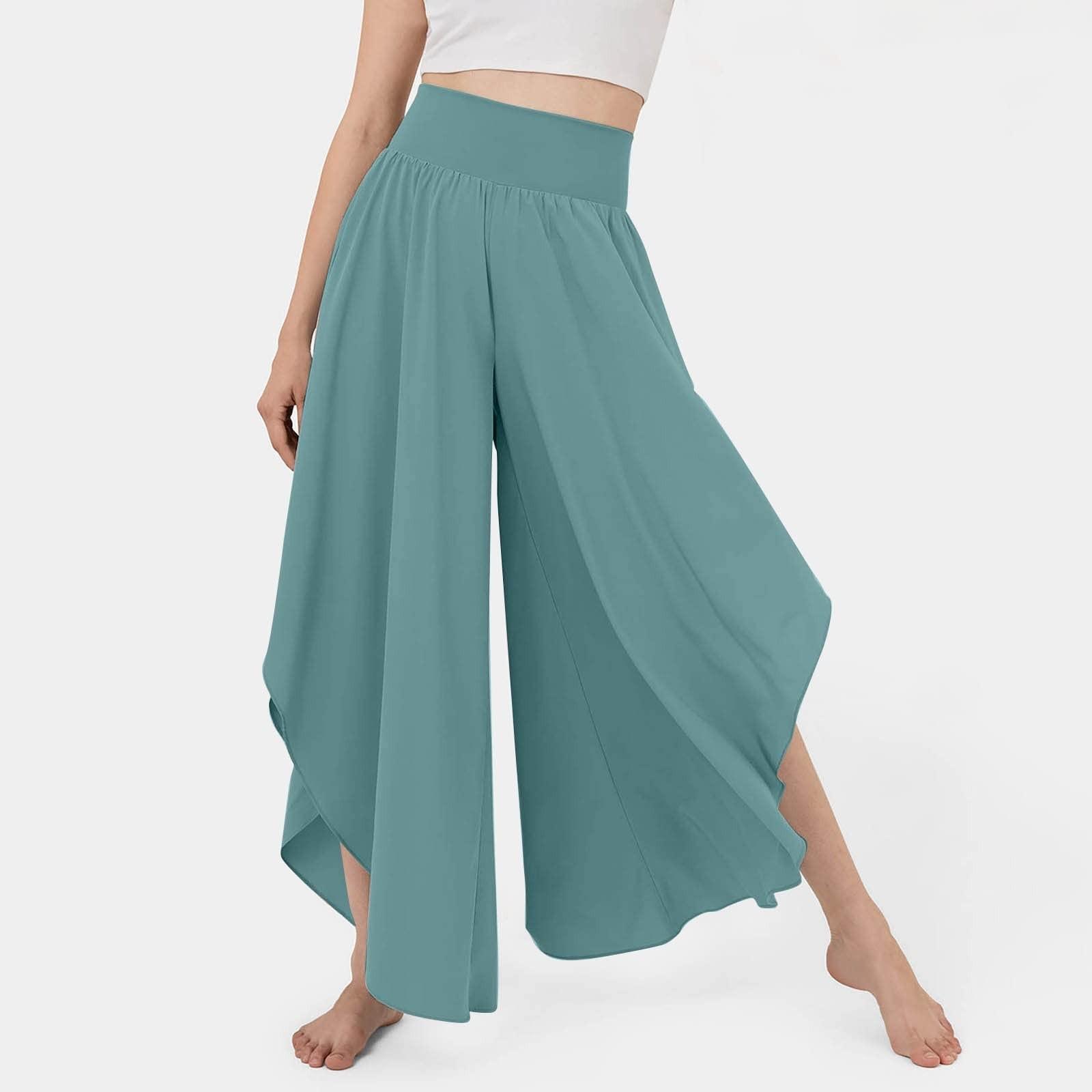 

Spring Summer Women Wide Leg Pants High Waisted Yoga Casual Wear Boho Beach Pants Women Jogging Trousers Chiffon XXXL зелёный