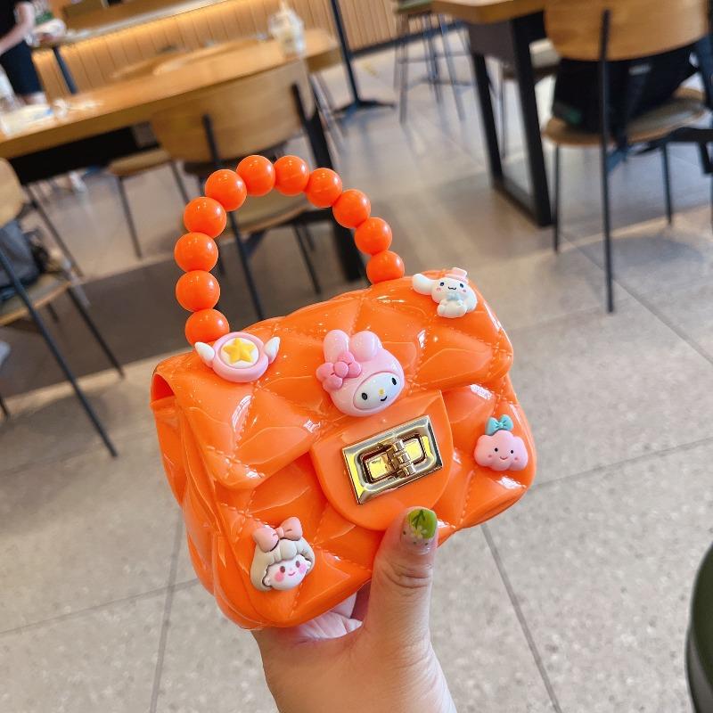 Children's cute cartoon jelly bag girls silicone change bag messenger bag little girl mini pearl handbag