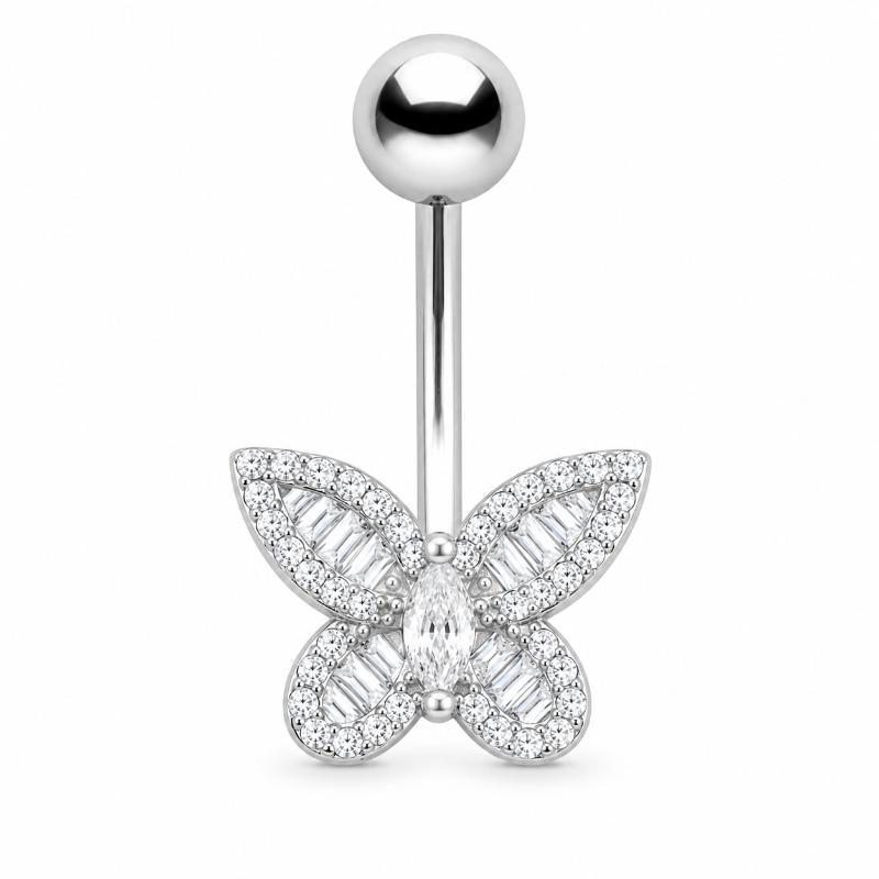 Silver Color Dangle Butterfly Flower Belly Button Ring Stainless Steel Sexy Navel Piercing Jewelry