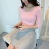 2023 Autumn Long Sleeve Sweater Women Winter Spring Pullover Solid Black White Knitted Sweater Top Wave Cut V-neck Basic Office