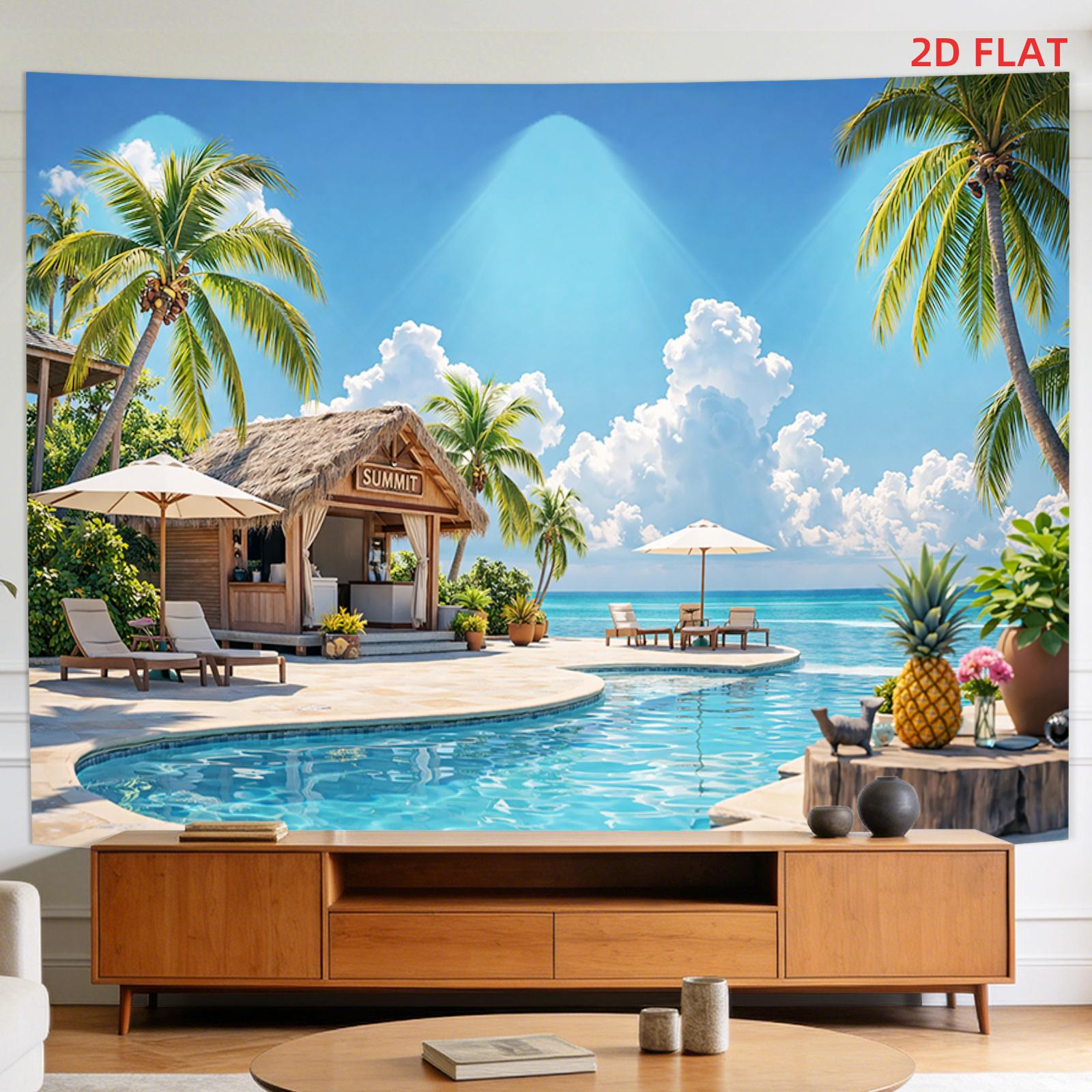 2D plan - A tapestry pattern depicting a large or small tropical vacation scene. 47.2x31.5inch/120*80cm