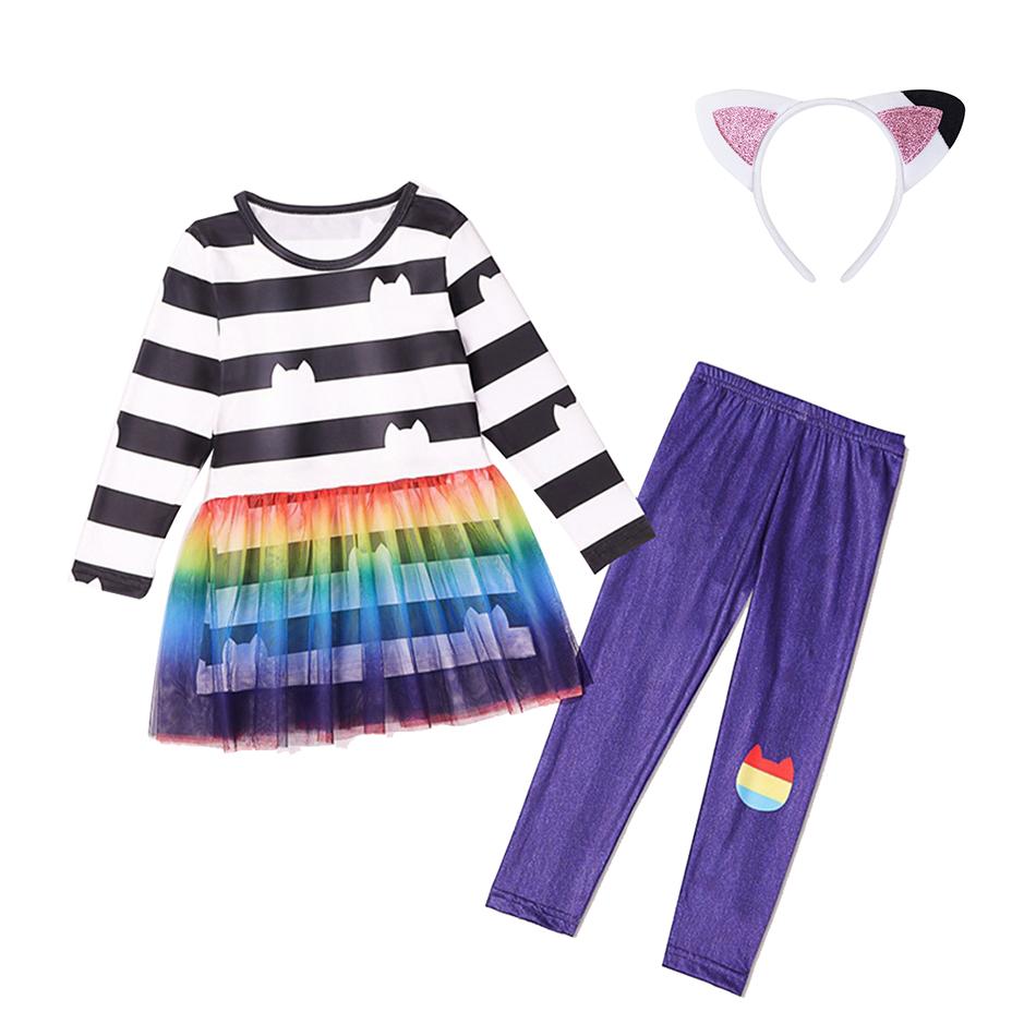 Bambole Gabby Travestimento Casa delle Bambole Cartone Animato Gioco di Ruolo Set da 2 Pezzi Vestiti in Tulle a Righe Gioco per Bambini Tema Festa Abito