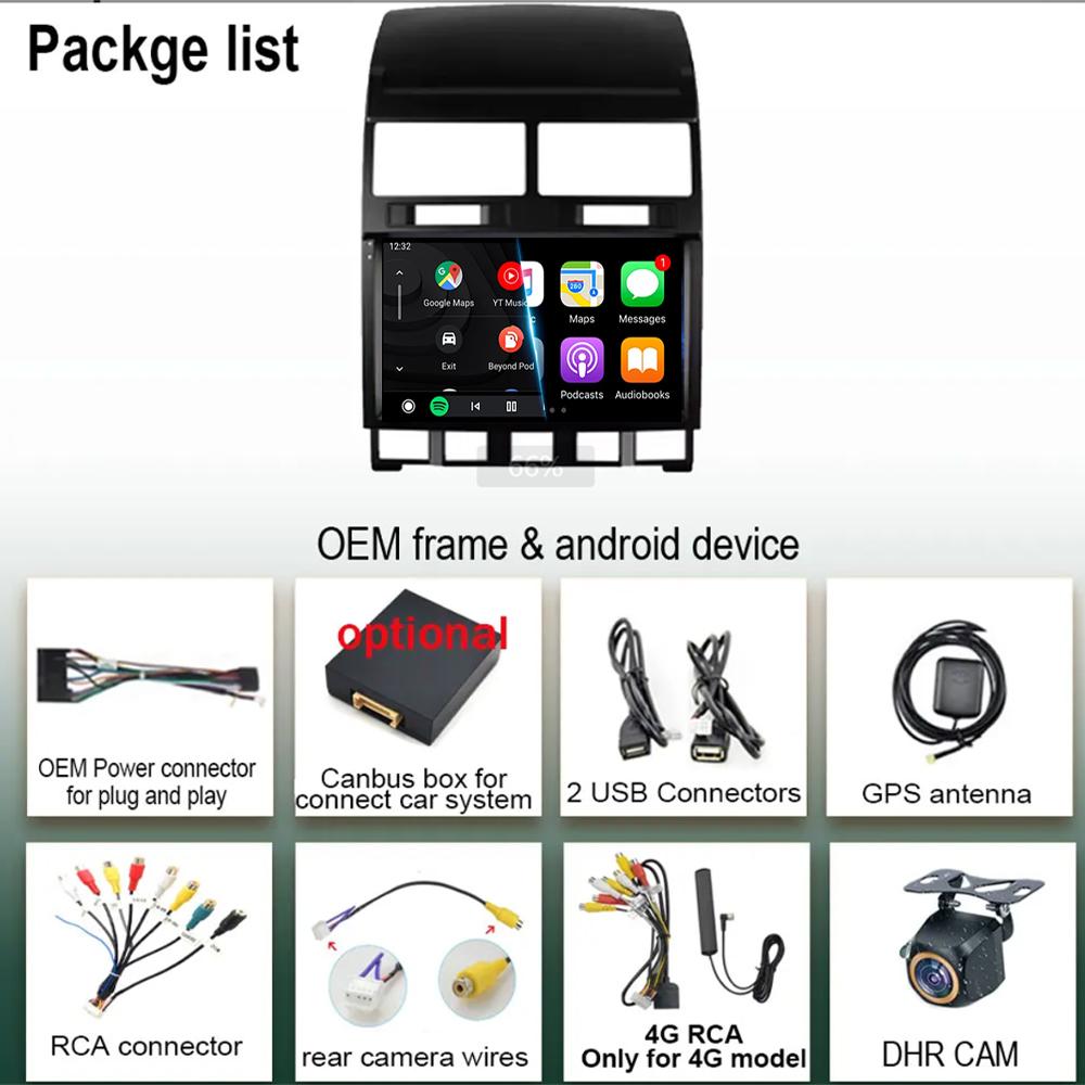 Car Radio Android 14 Carplay Auto For Volkswagen Touareg GP 2002 - 2010 Navigation GPS Multimedia Player Stereo Video wifi+4G BT