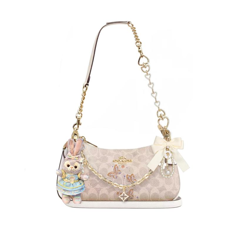 

COACH shoulder bag [Customized bag] Teri 24 classic presbyopic Logo zipper closure, pendant, scarf, bow, printing, extension Kongshanjing basic model білий