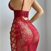 Women’s Sexy Red Lace Flared Hem Teddy, Sheer Cut-Out Bust Bodycon European and American Erotic Sleep Dress