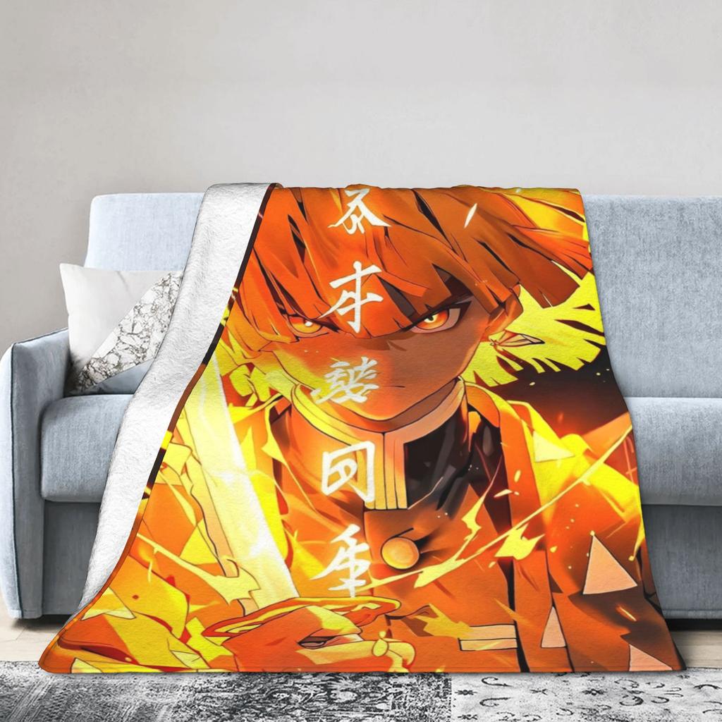Kimetsu No Yaiba Zenitsu Anime Blanket  Flannel Vintage Warm Throw Blankets for Chair Covering Sofa Decoration