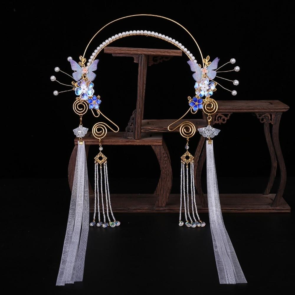 Crystal Chinese Ancient Hairband Beads Swaying Fairy Headwear Hanfu Tassel Hair Hoop  Cheongsam