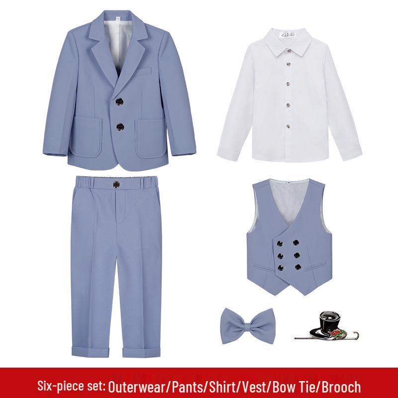 Boys' Solid Color Tuxedo Suit - Spring/Autumn British Style Blazer and Piano Performance Set