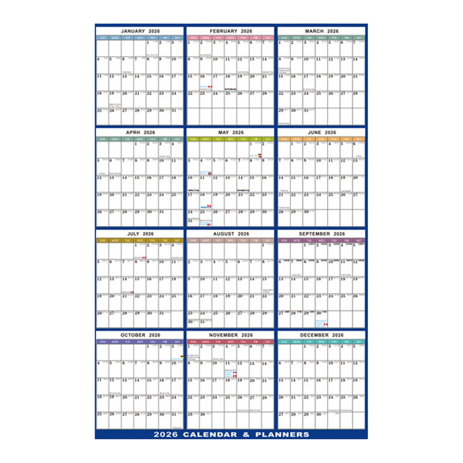 2026 English Double Sided Laminated Wall Calendar Erasable Foldable Design Hanging Wall Mount Planner for Office Home School