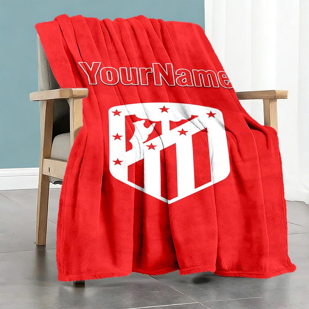 Atletico Madrid Customize Text Blanket Gift Personalized Blanket Ultra-Soft Versatile for Chair Office Chair Picnics Seaside Ideal for All Seasons