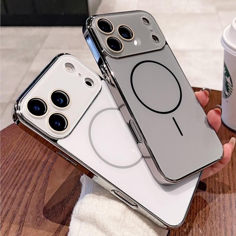 For Magsafe Case For iPhone 17 Air 16 15 14 13 12 11 Pro Max Plating Magnectic Wireless Charge Glass Len Protection Cover