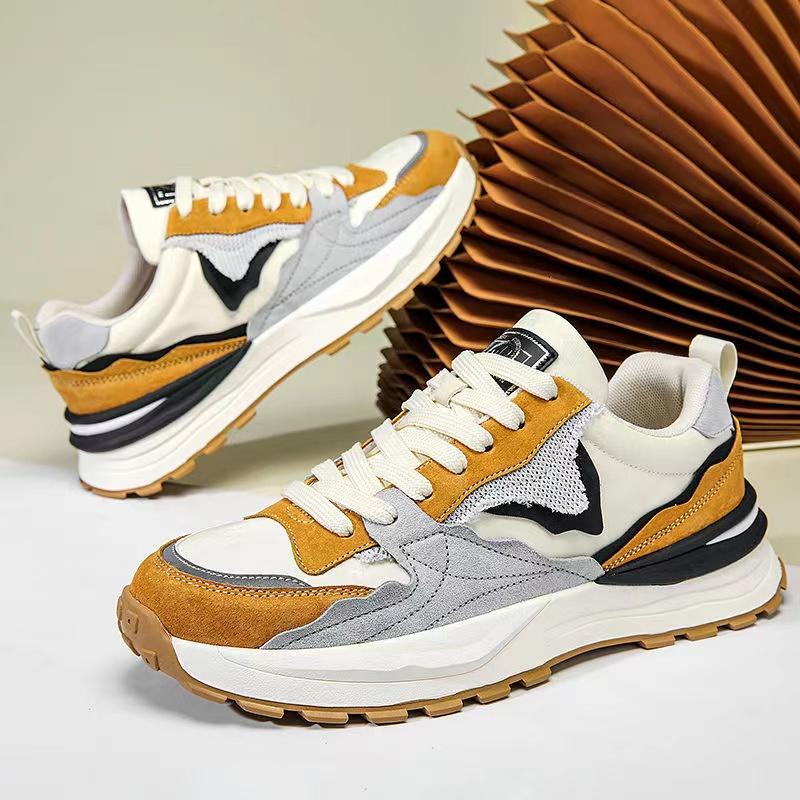 Color Block Fashion Chunky Sneaker Men Running Shoes Casual Leather Fabric Breathable Height Increased Platform Sport Shoes