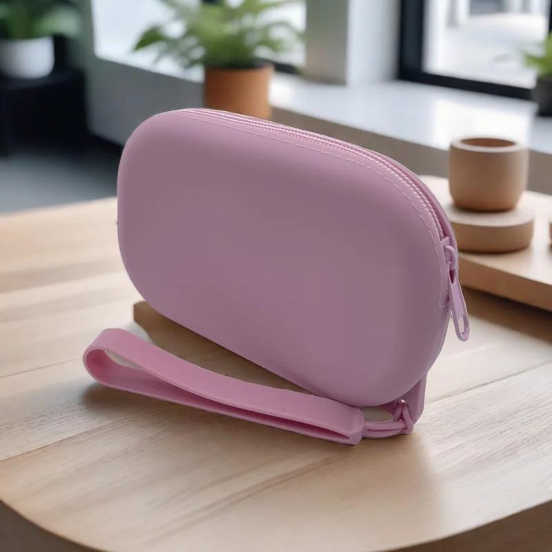 1Pc Oval Silicone Cosmetic Bag Coin Purse Large Capacity Multifunction Storage Bag Solid Color Rectangle Small Item Bag Pouch